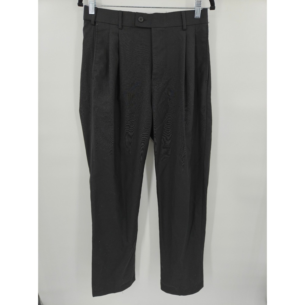 Louis Martin Mens Black Pleated Wool Blend Tapered Dress Pants Slacks Size 32